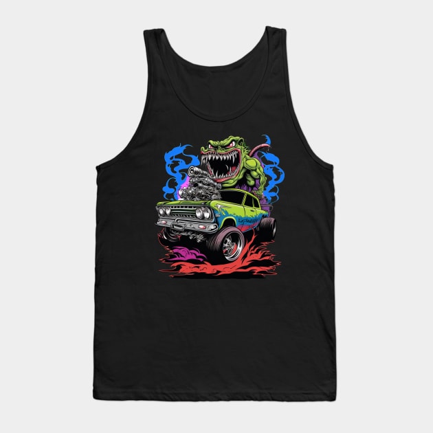 Monster Hot Rod Green Meanie Street Racer Cartoon Retro Design Tank Top by Coder-T